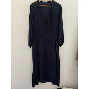 ORFEO Paris Women’s Maxi Dress Medium Navy Blue Sheer Cover Up Long Sleeve Beach
